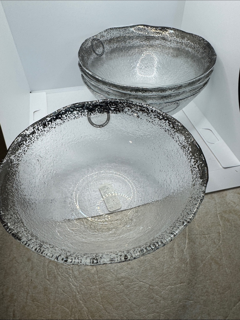 Shiraleah Clear Textured Glass Bowl with silver rim